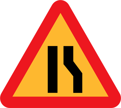 Road narrows aan rechterkant ondertekenen vectorillustratie
