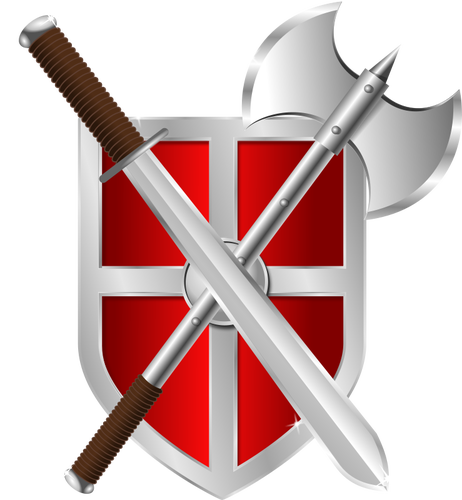 Vector tekening van zwaard, battleaxe en schild