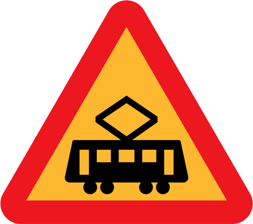 교통 표지판의 트램 횡단 전방 벡터
