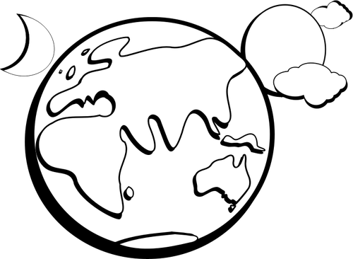 Vector graphics of abstract Earth drawing with surrounding planets