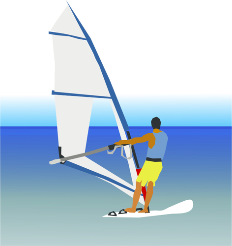Pemandangan laut dengan windsurfer vektor ilustrasi