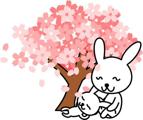 桜の花ウサギのベクトル イラスト