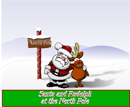 Ilustração de vetores de Papai Noel e Rudolph no Pólo Norte