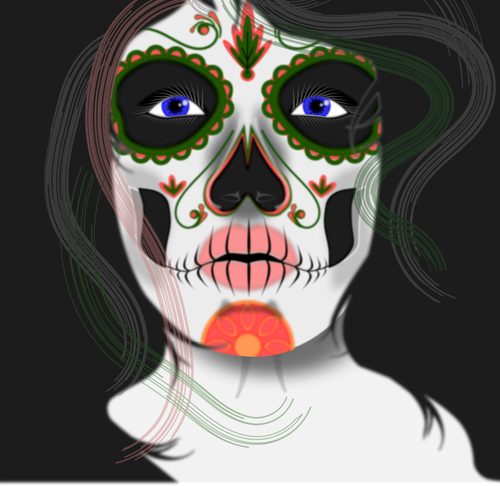 塗装済み完成品の顔のマスクを持つ女性のベクトル描画