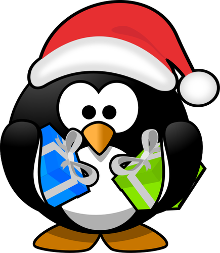 Vector illustraties van kleine pinguïn met rode kerstmuts