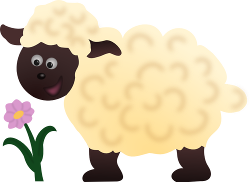 Onnellinen lammas- ja kukkavektorikuva
