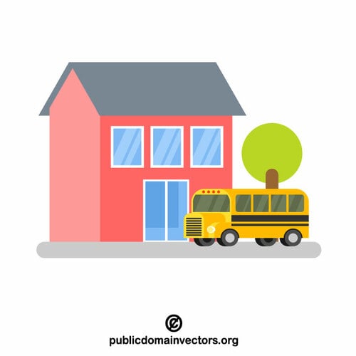Edificio scolastico e un autobus
