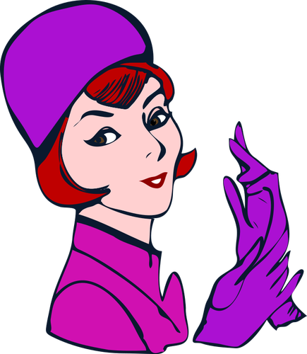 Dessin de femme avec des gants violet