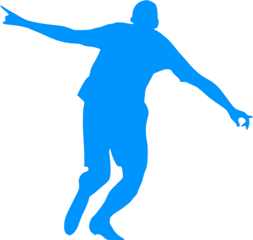 Blauwe silhouet van een voetballer