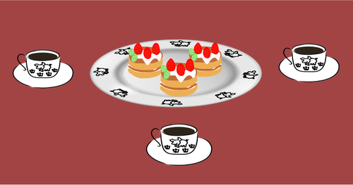 Vektor ilustrasi kopi dan kue-kue yang melayani