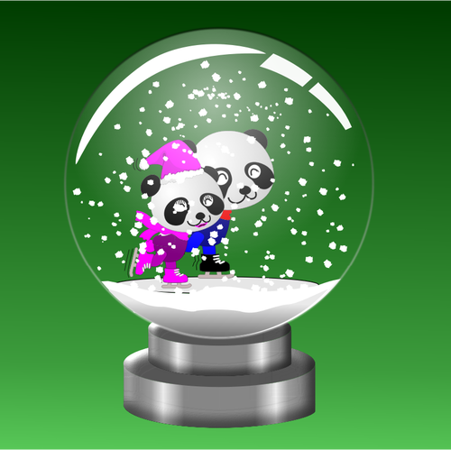 Panda-Skater im Schnee-Globus-Vektor-Bild