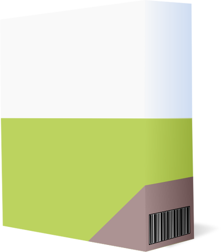 Ilustración de vector de caja de software púrpura y verde con código de barras