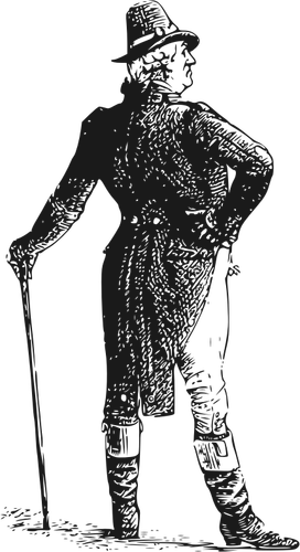 Photocopy vector image of a classic gentleman in boots