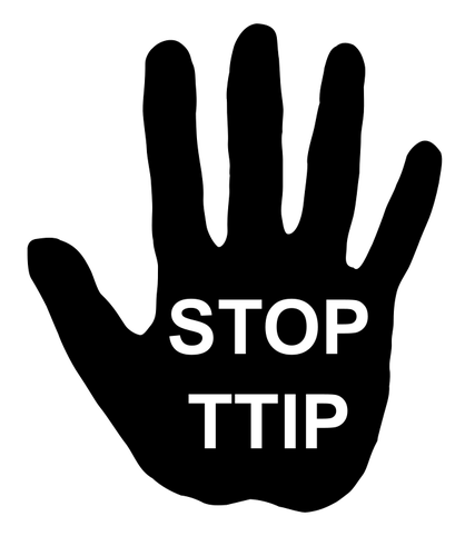Vektorbild av mänsklig hand med texten "stoppa TTIP"