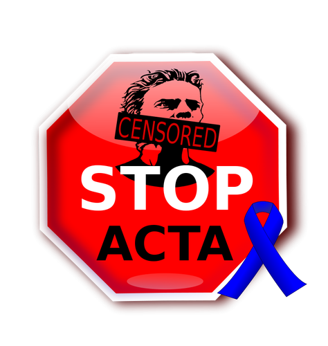 Stoppa ACTA skylt med blå band vektorbild