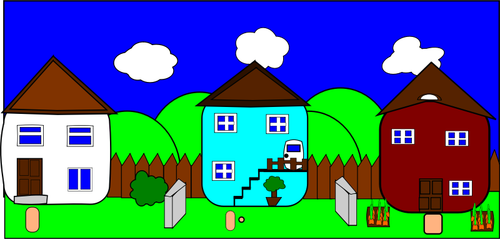 Vektör küçük resim karikatür ile sokak evleri