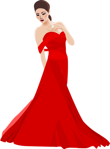 האישה הסינית בתמונה וקטורית השמלה האדומה