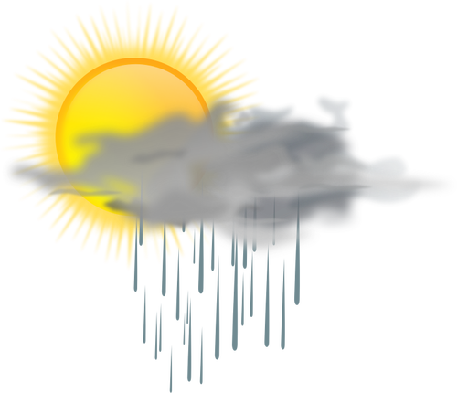 Vector Illustrasjon av værmeldingen farge symbolet for solfylte med regn