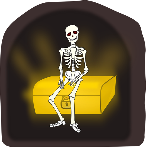 Esqueleto sentado en la ilustración de vector de pecho de tesoro