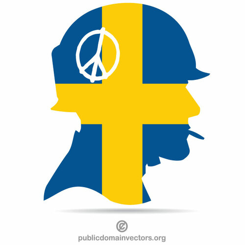 スウェーデン国旗を持つ平和の兵士