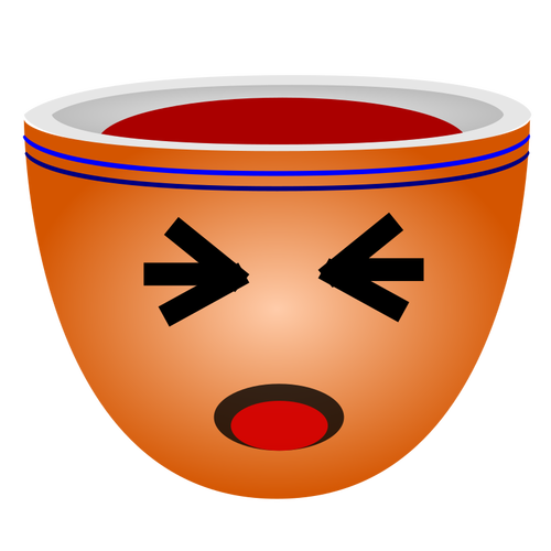 Illustratie van een oranje kop van koffie met ogen strak gesloten