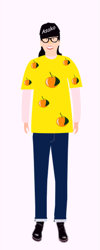 Imagine vectorială de fată la modă în galben t-cămaşă cu model portocaliu
