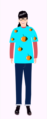 Graphiques vectoriels de fille branchée dans t-chemise bleu clair avec motif orange