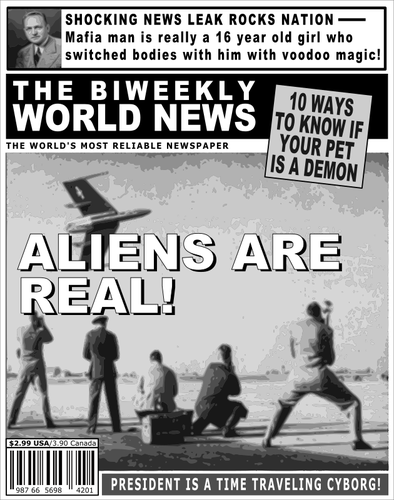Tabloid cover about aliens
