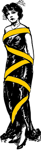 Vektorigrafiikka naisesta sidottu keltaisella teipillä