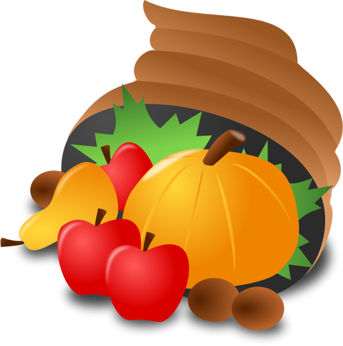 Vector clip art of food basket with a pumpkin