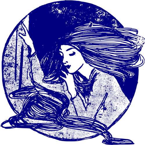 Image clipart vectoriel du cachet bleu réfléchie Dame
