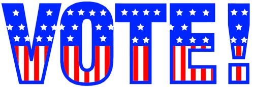 صورة متجهة من الكلمة VOTE في نمط العلم في الولايات المتحدة الأمريكية