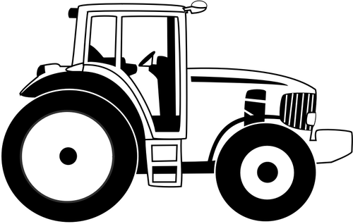 Vektoripiirros maatilan traktorista mustavalkoisena