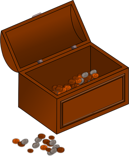 Vector illustraties van half leeg schatkist met muntstukken buiten
