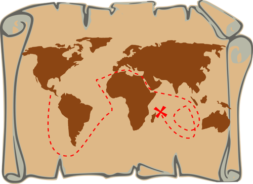 Mapa de rota do antigo pirata