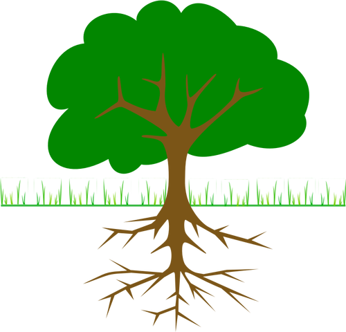 Puun oksat ja juurivektoripiirustus