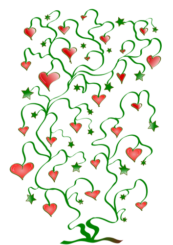 Дерево сердец с листьями звёзд векторной графики