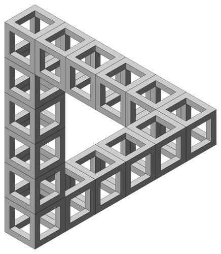 Piirustus mahdottomasta kolmiosta, joka on muodostettu kuutiorakennuksia