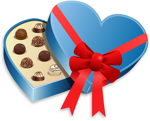 תיבה בצורת לב כחול בתמונה וקטורית שוקולדים