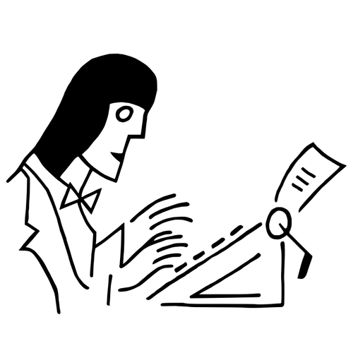 Tekening van vrouw die werkt op een typemachine