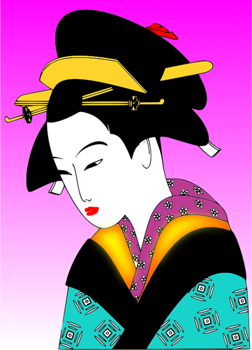 Mujer japonesa en dibujo vectorial de coloridos kimonos