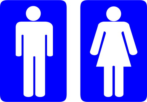 Vektorgrafikken blå mannlige og kvinnelige kvadrat toalett tegn