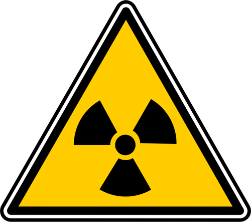 Vektorikuva kolmion muotoisia radioaktiivisia aineita varoittavasta merkistä,