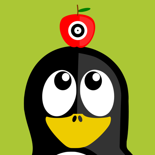 Pingouin avec apple sur tête vector illustration