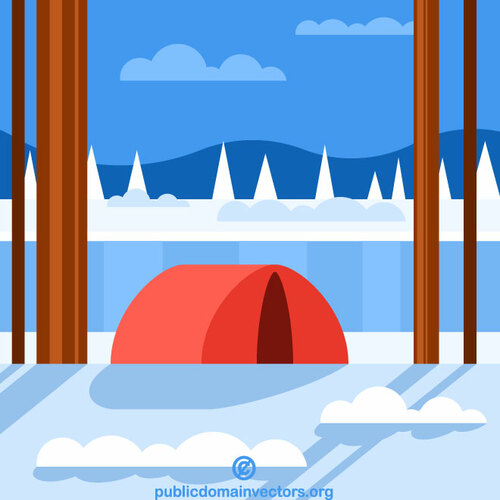 Obóz zimowy w lesie