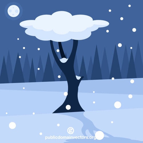 Sebuah pohon ditutupi dengan salju