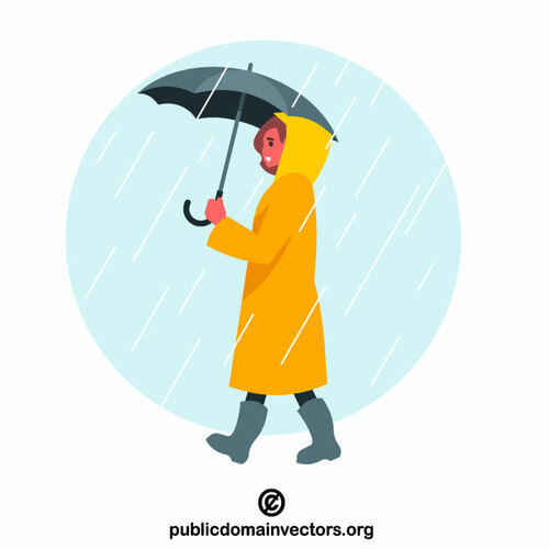 Kvinna i en gul regnrock