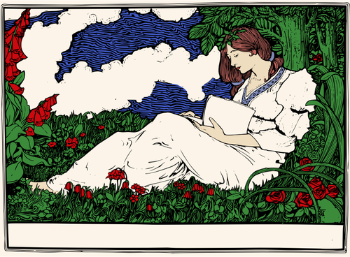 Ilustracja wektorowa kobiety, czytanie książki w parku