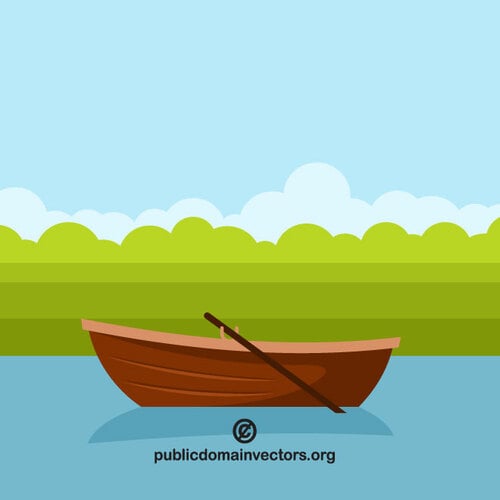 قارب خشبي على الماء