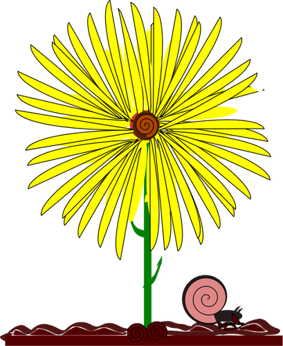 노란 꽃과 달팽이의 이미지